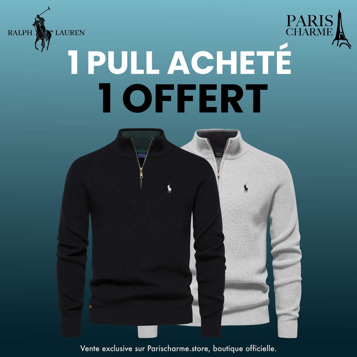 Pull Col Zippé  R&L 1+1 (DÉSTOCKAGE)