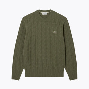LC Cable Knit Carded Wool Crew Neck Sweater