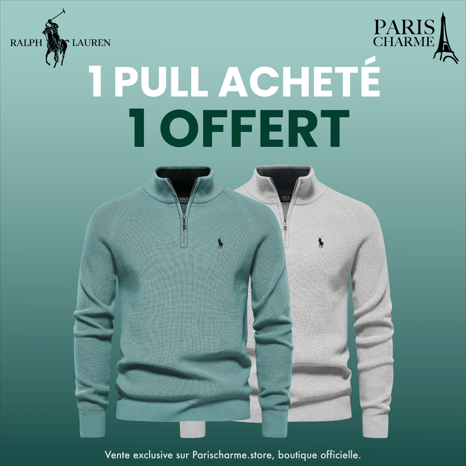 Pull Col Zippé  R&L 1+1 (DÉSTOCKAGE)