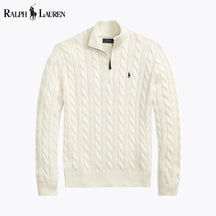 RL Chunky Cable-Knit Cotton Quarter-Zip Sweater