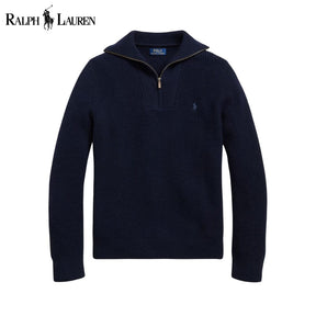 RL Waffle-Knit Wool-Cotton Quarter-Zip Sweater
