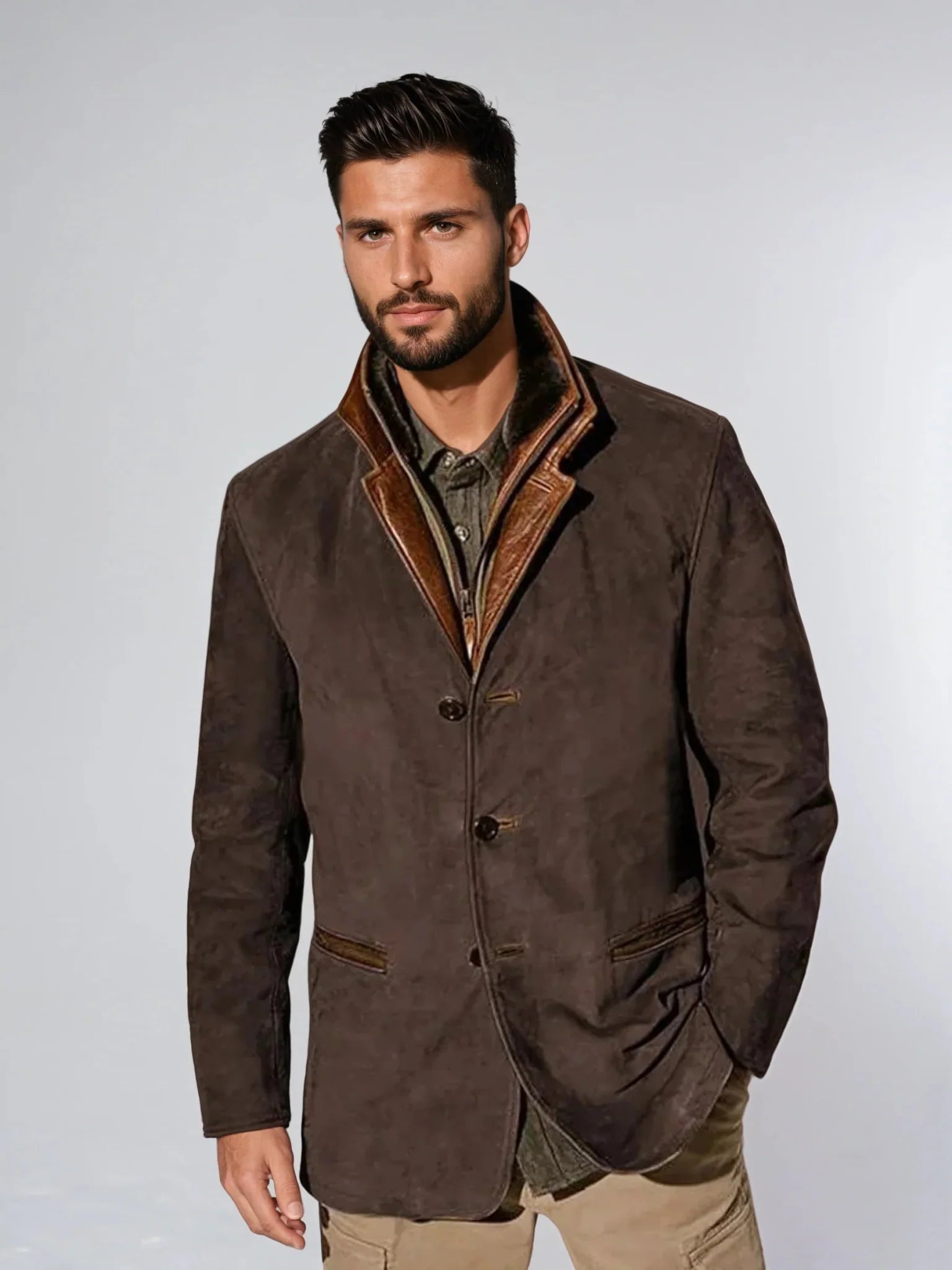 Veste Vintage à Col En Cuir | Auviny™