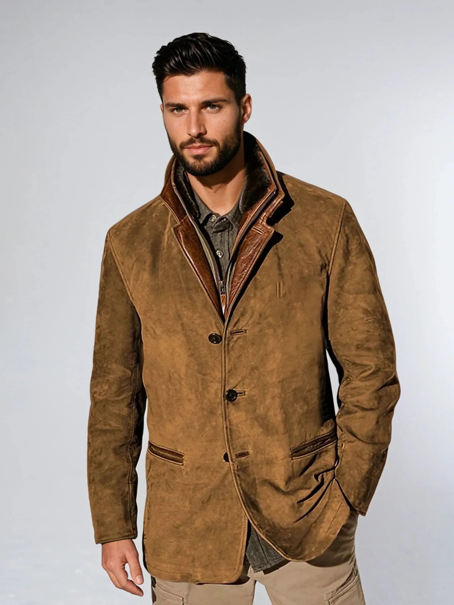 Veste Vintage à Col En Cuir | Auviny™